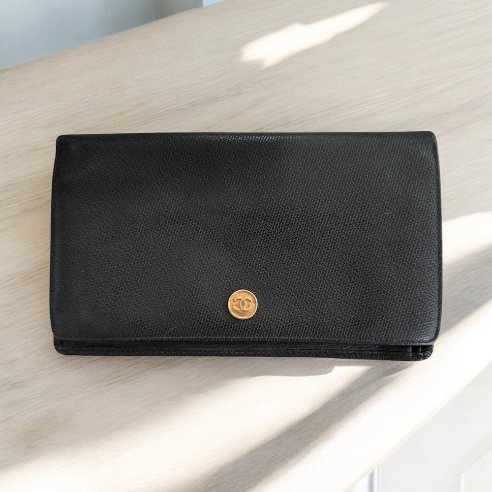 CHANEL Black Wallet with Gold Accent